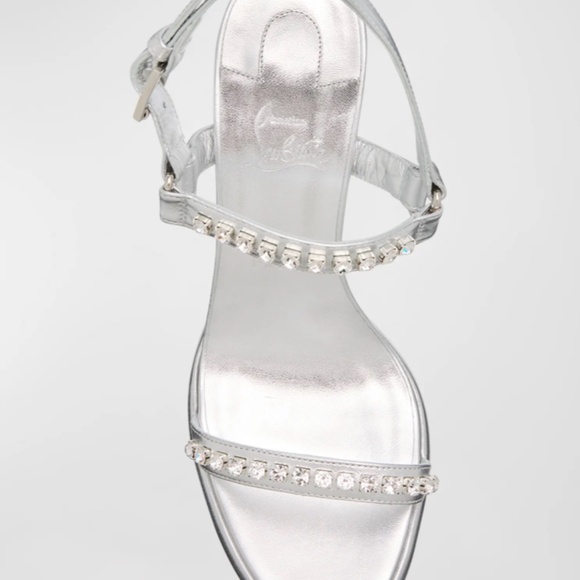 Christian Louboutin Metallic Strass Red Sole Wedge Sandals - Picture 9 of 9